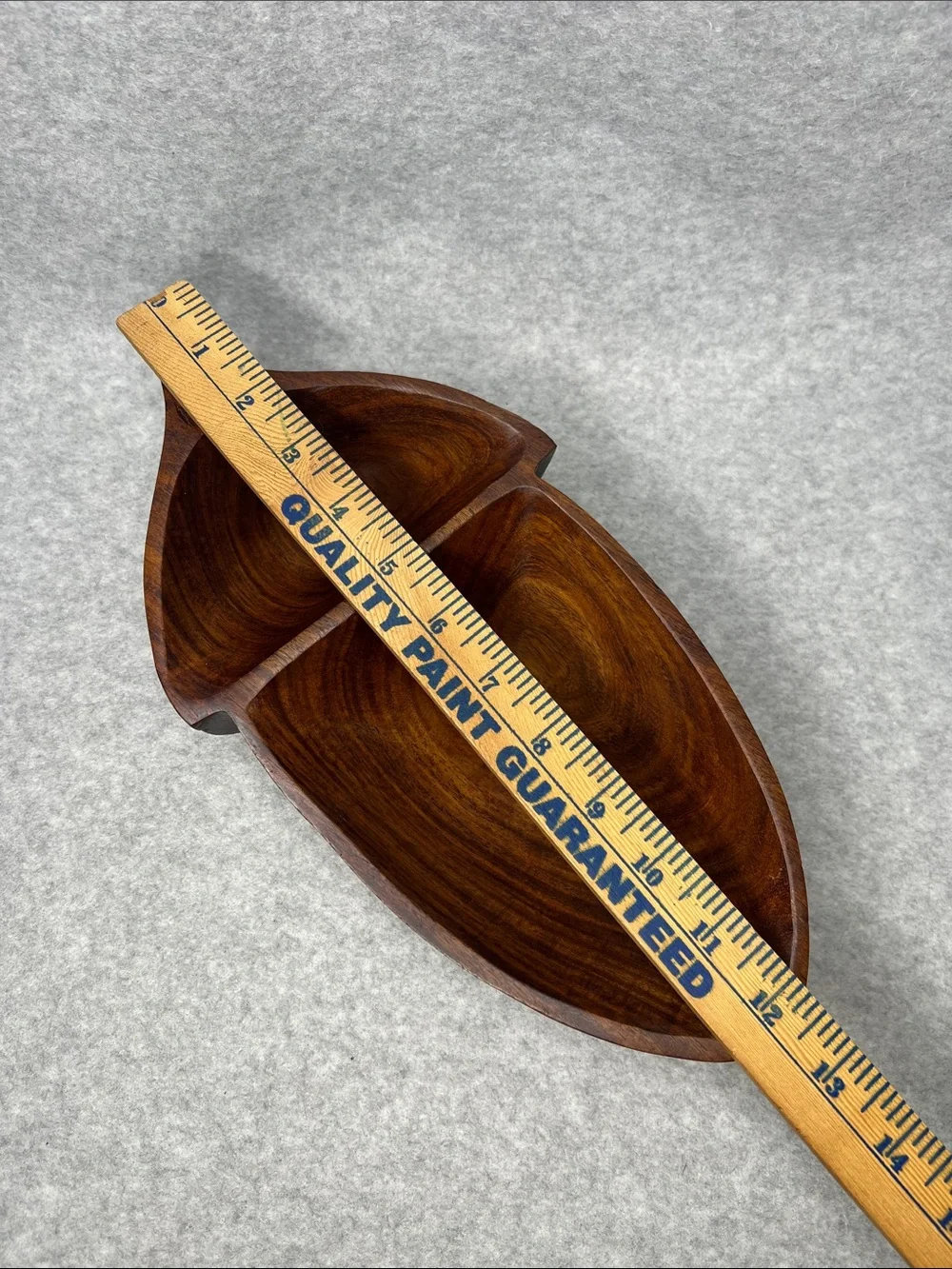 Crate&Barrel Vintage MCM Brown Acorn Wood Divided Serving Dish 12